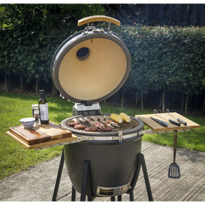 Dellonda Deluxe 22"(56cm) Ceramic Kamado Style BBQ with Wheeled Stand