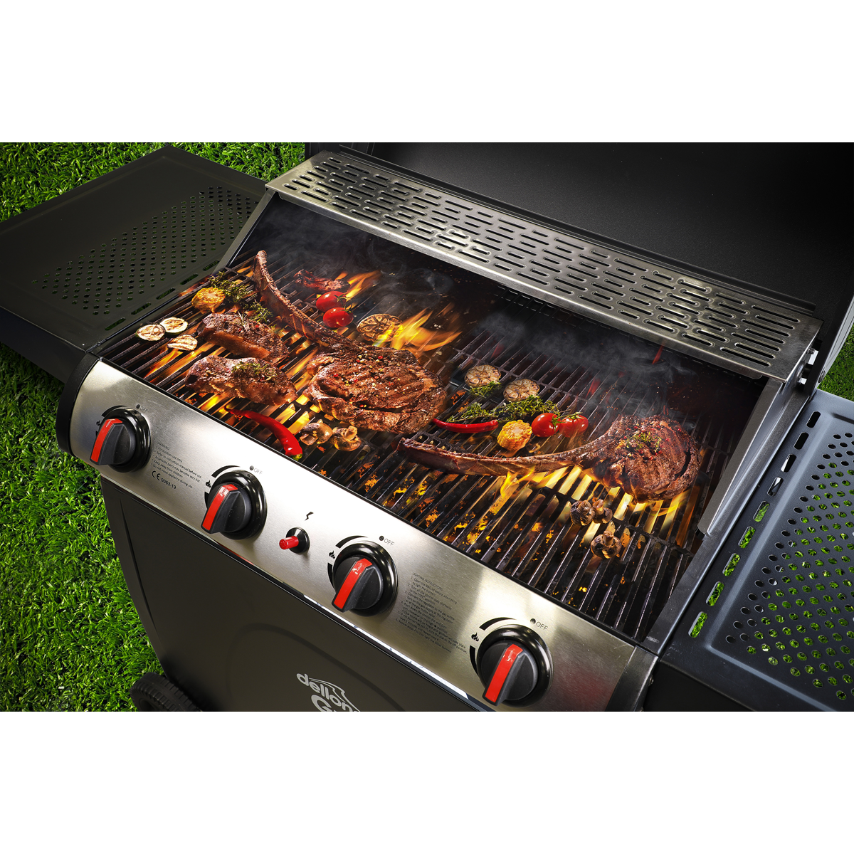 Dellonda 4 Burner Gas BBQ Grill, Piezo Ignition & Thermometer, Black (DG15) (Factory Refurbished A)