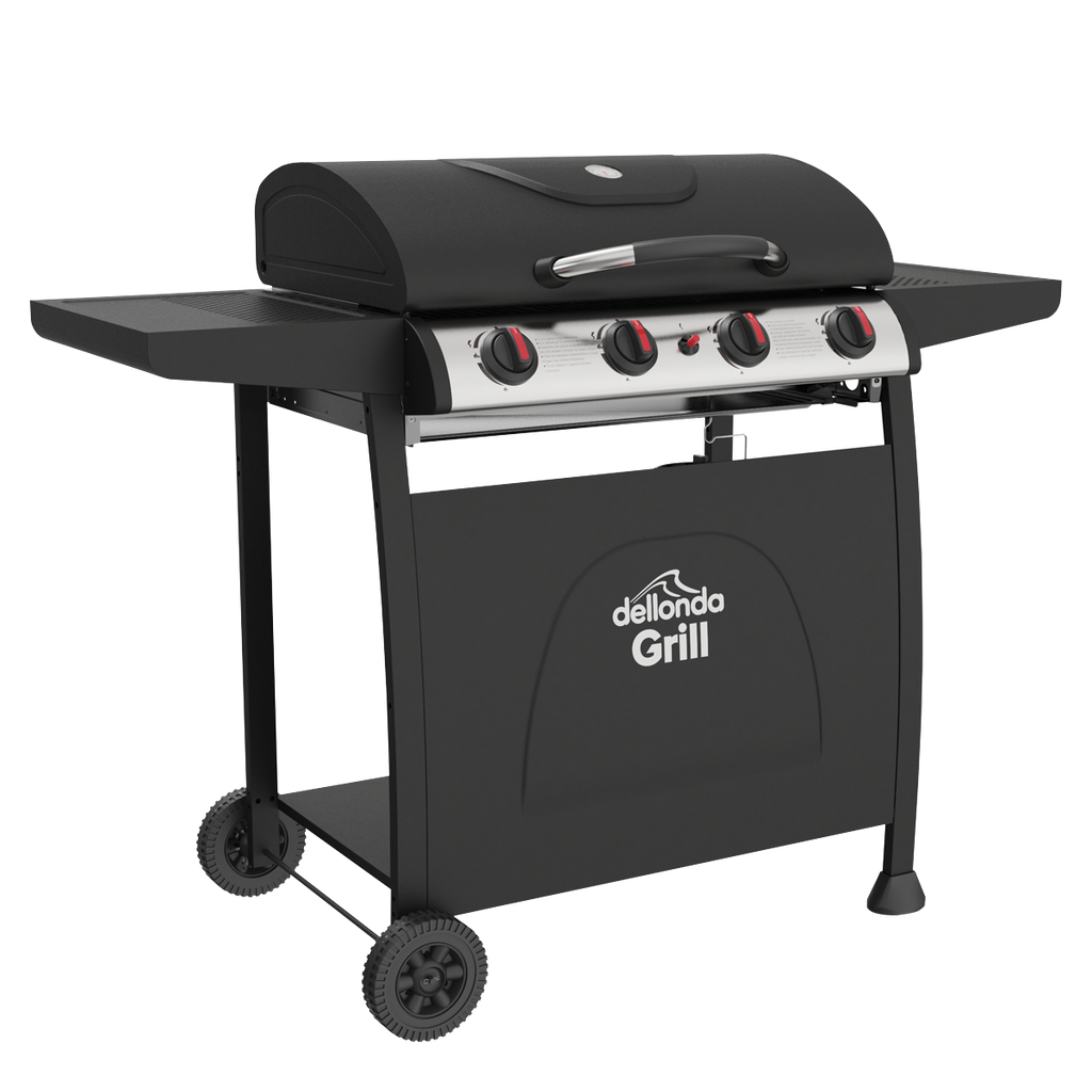 Dellonda 4 Burner Gas BBQ Grill, Piezo Ignition & Thermometer, Black (DG15) (Factory Refurbished A)
