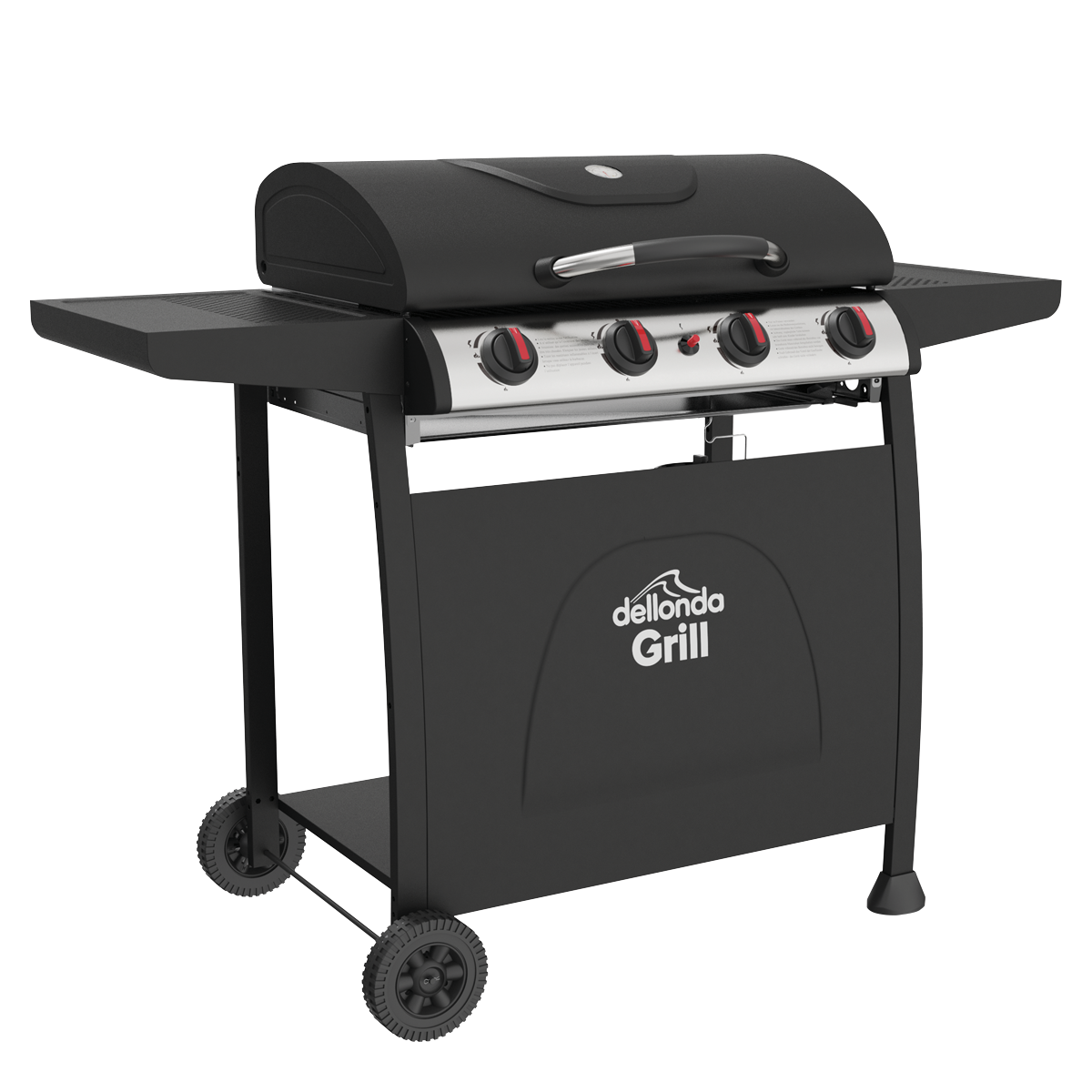 Dellonda 4 Burner Gas BBQ Grill, Piezo Ignition & Thermometer, Black (DG15)