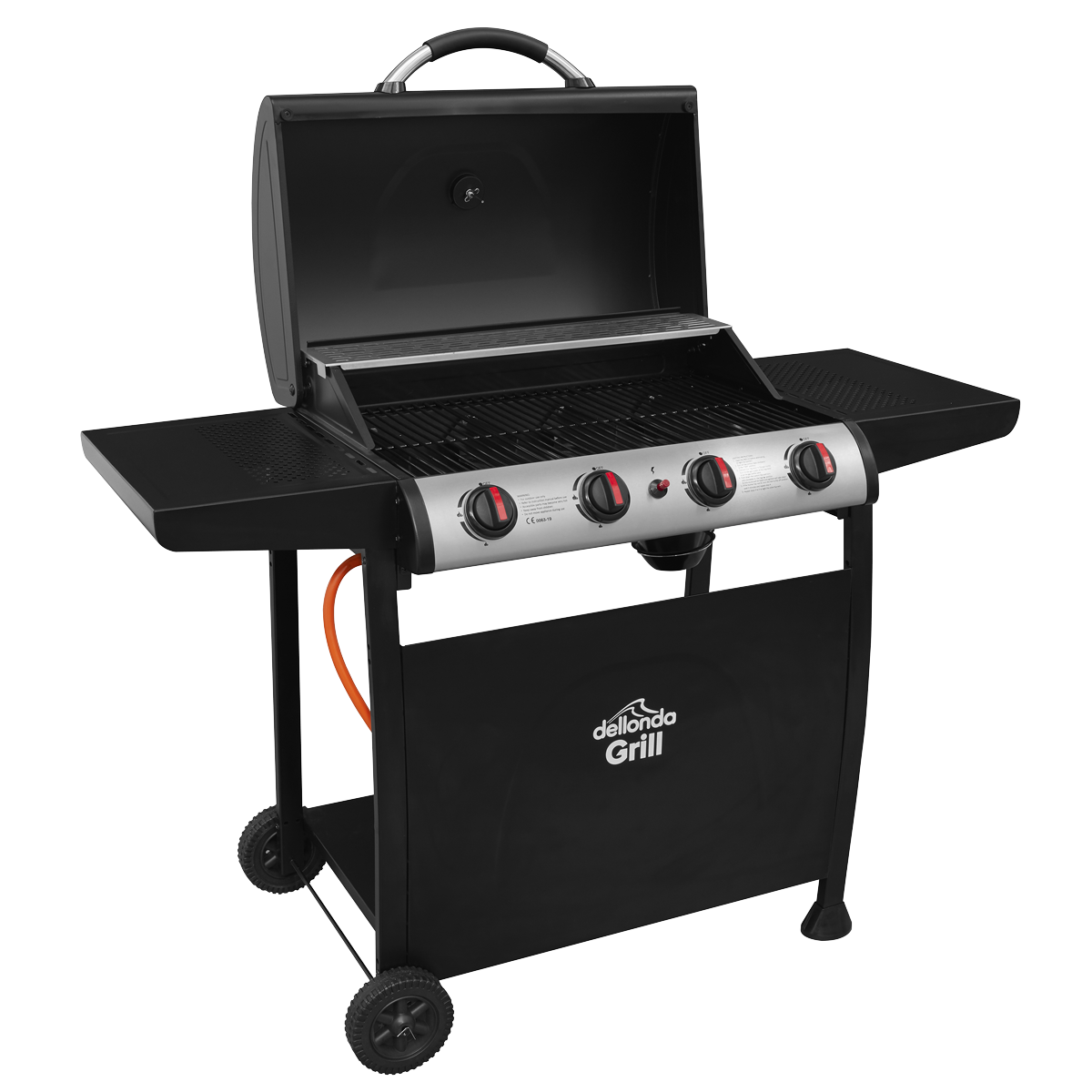 Dellonda 4 Burner Gas BBQ Grill, Piezo Ignition & Thermometer, Black (DG15) (Factory Refurbished A)