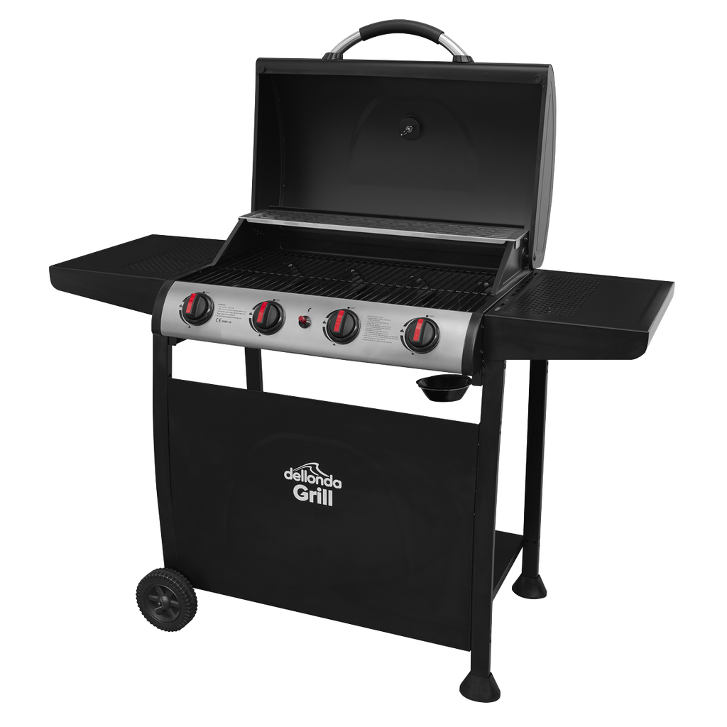 Dellonda 4 Burner Gas BBQ Grill, Piezo Ignition & Thermometer, Black (DG15) (Factory Refurbished A)