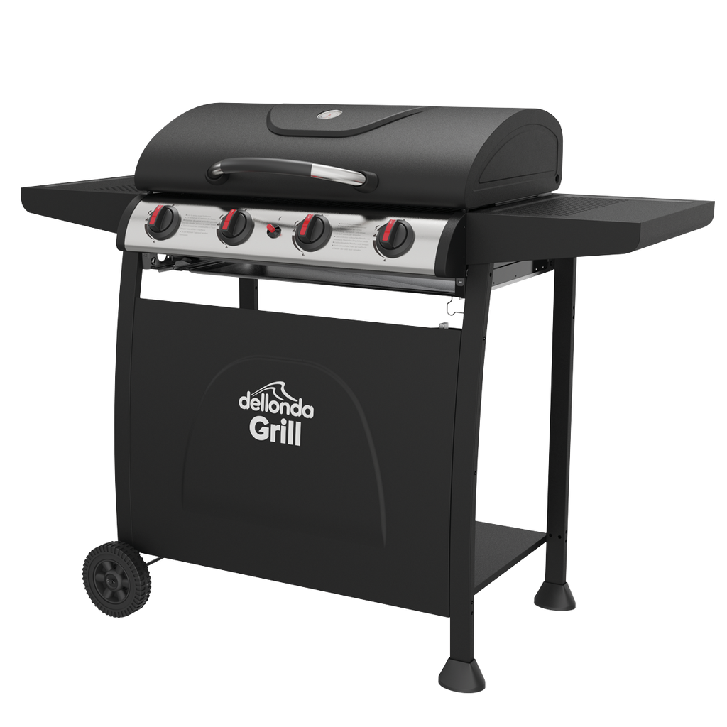 Dellonda 4 Burner Gas BBQ Grill, Piezo Ignition & Thermometer, Black (DG15) (Factory Refurbished A)