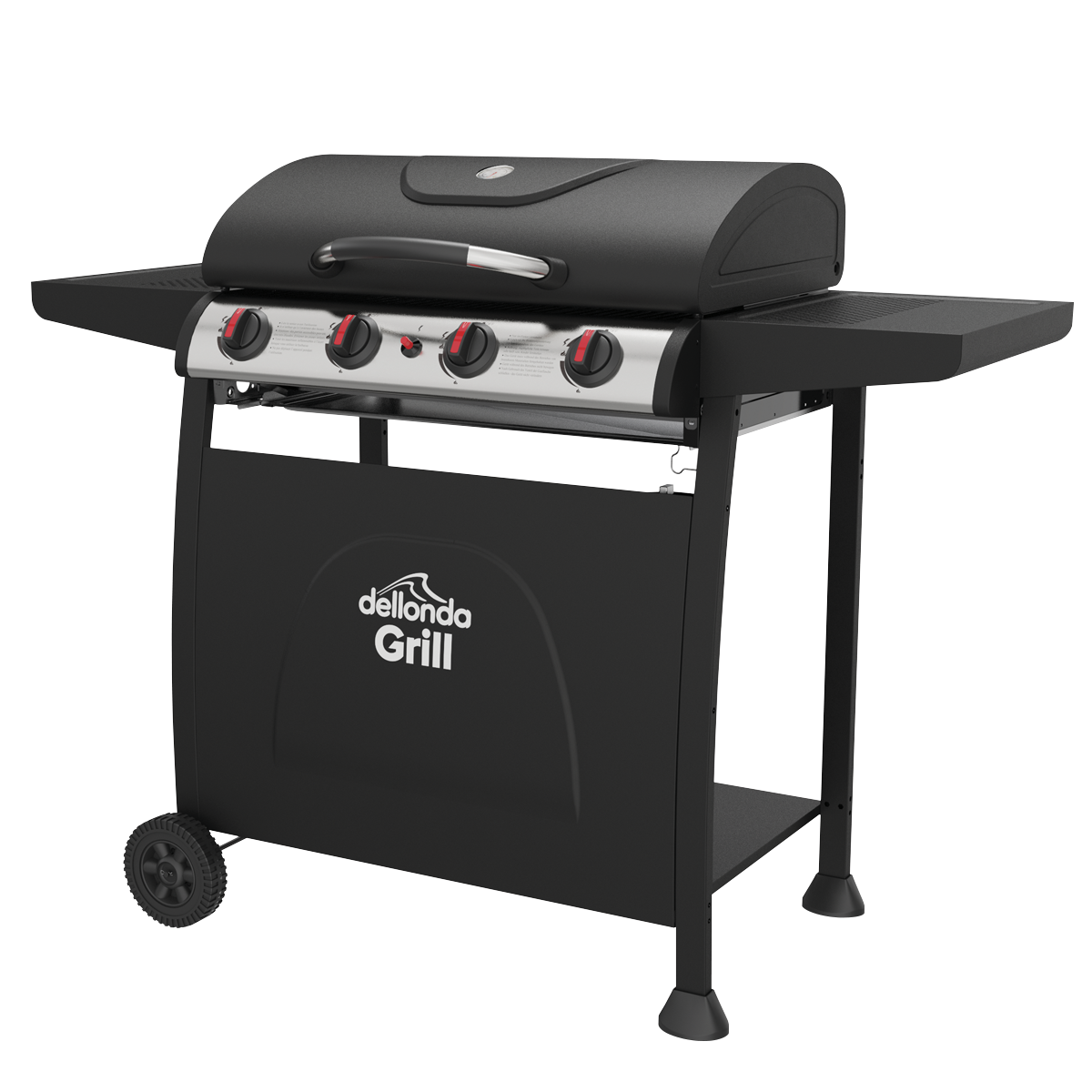 Dellonda 4 Burner Gas BBQ Grill, Piezo Ignition & Thermometer, Black (DG15) (Factory Refurbished A)