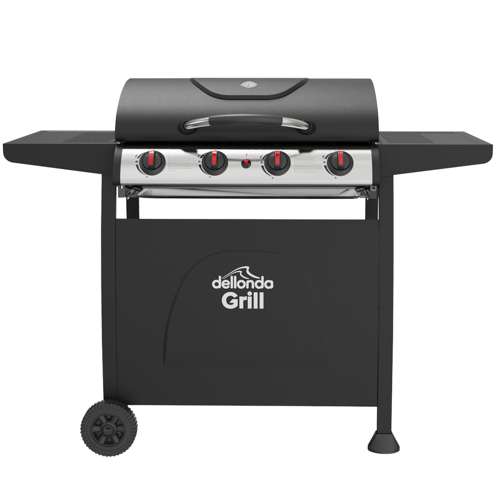 Dellonda 4 Burner Gas BBQ Grill, Piezo Ignition & Thermometer, Black (DG15) (Factory Refurbished A)