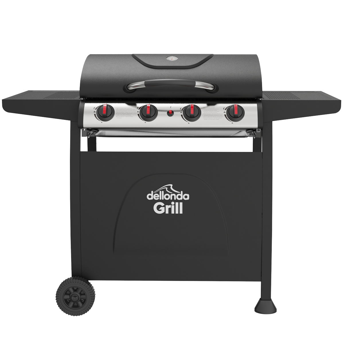 Dellonda 4 Burner Gas BBQ Grill, Piezo Ignition & Thermometer, Black (DG15) (Factory Refurbished A)