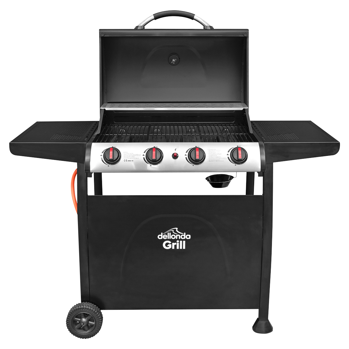 Dellonda 4 Burner Gas BBQ Grill, Piezo Ignition & Thermometer, Black (DG15) (Factory Refurbished A)