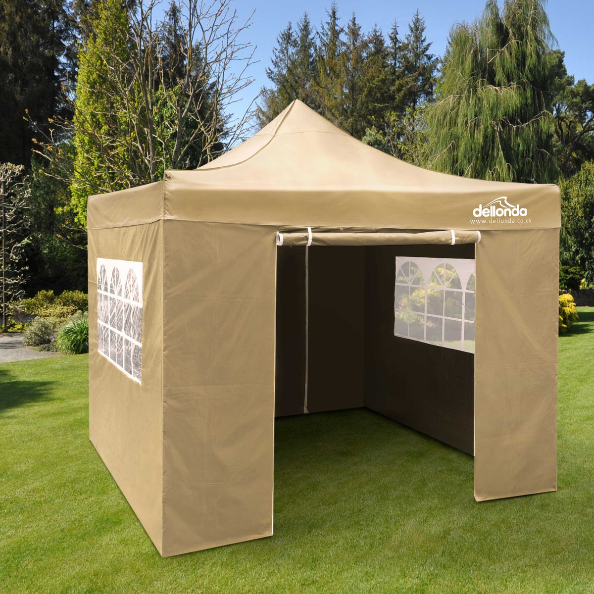Dellonda Premium Pop-Up Gazebo & Side Walls, Water Resistant, 2x2m, Beige (DG160)