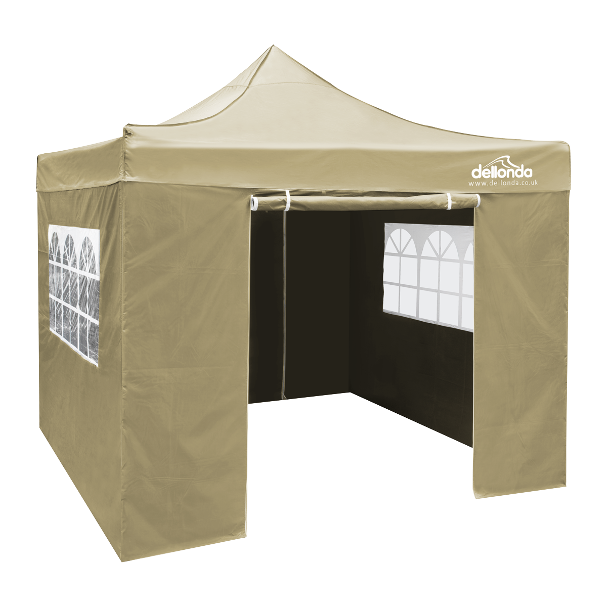 Dellonda Premium 2x2m Pop-Up Gazebo & Side Walls, PVC Coated, Water-Resistant Fabric, Supplied with Carry Bag, Rope, Stakes & Weight Bags - Beige