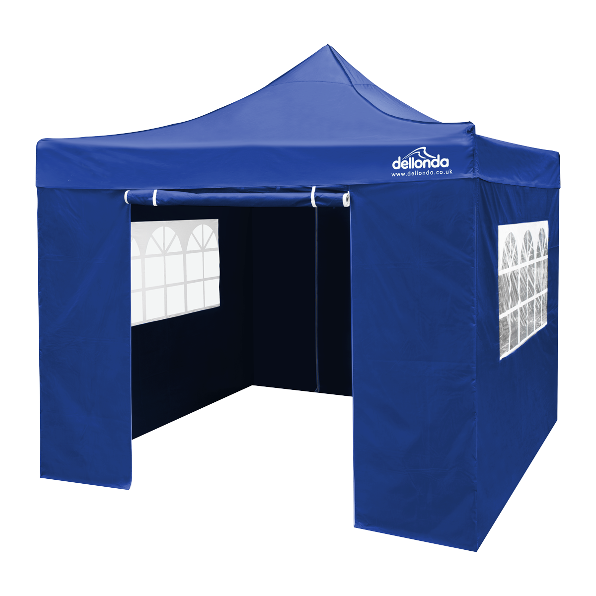 Dellonda Premium 2x2m Pop-Up Gazebo & Side Walls, PVC Coated, Water-Resistant Fabric, Supplied with Carry Bag, Rope, Stakes & Weight Bags - Blue