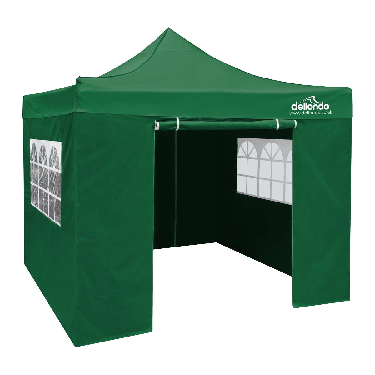 Dellonda Premium 2x2m Pop-Up Gazebo & Side Walls, PVC Coated, Water-Resistant Fabric with Carry Bag, Rope, Stakes & Weight Bags - Green