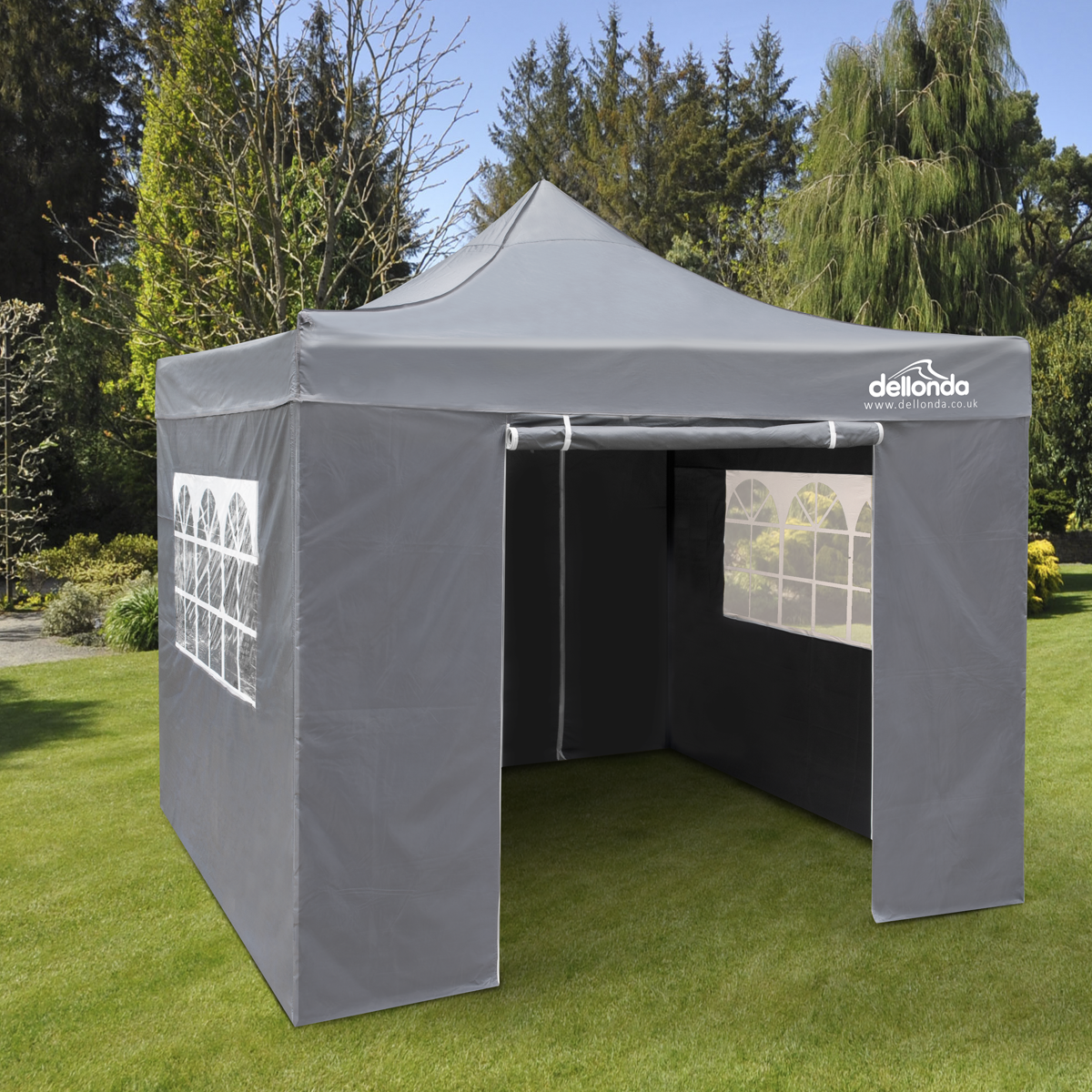 Dellonda Premium Pop-Up Gazebo & Side Walls, Water Resistant, 2x2m, Grey (DG163)