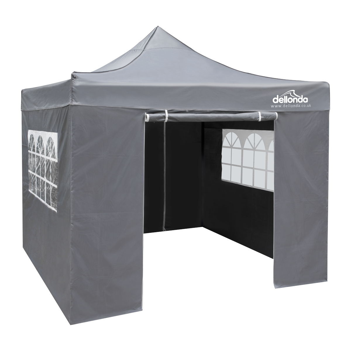 Dellonda Premium 2x2m Pop-Up Gazebo & Side Walls, PVC Coated, Water-Resistant Fabric, Supplied with Carry Bag, Rope, Stakes & Weight Bags - Grey