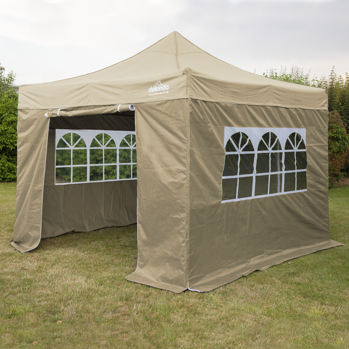 Dellonda Premium Pop-Up Gazebo & Side Walls, Water Resistant, 3x3m, Beige (DG164)