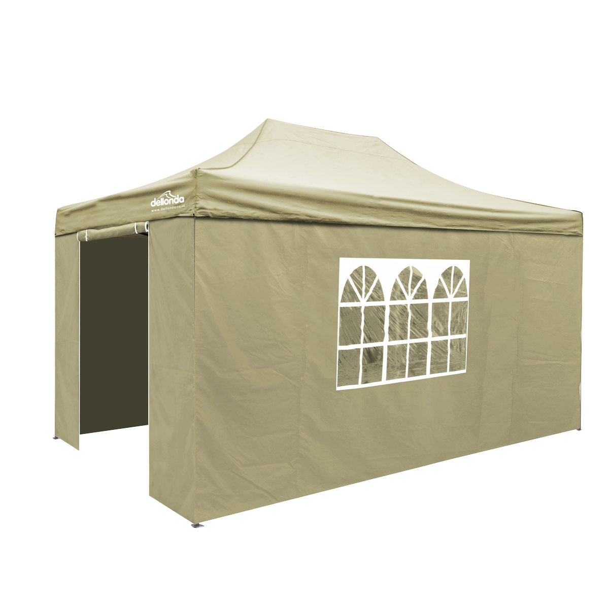 Dellonda Premium 3x4.5m Pop-Up Gazebo & Side Walls, PVC Coated, Water-Resistant Fabric with Carry Bag, Rope, Stakes & Weight Bags - Beige