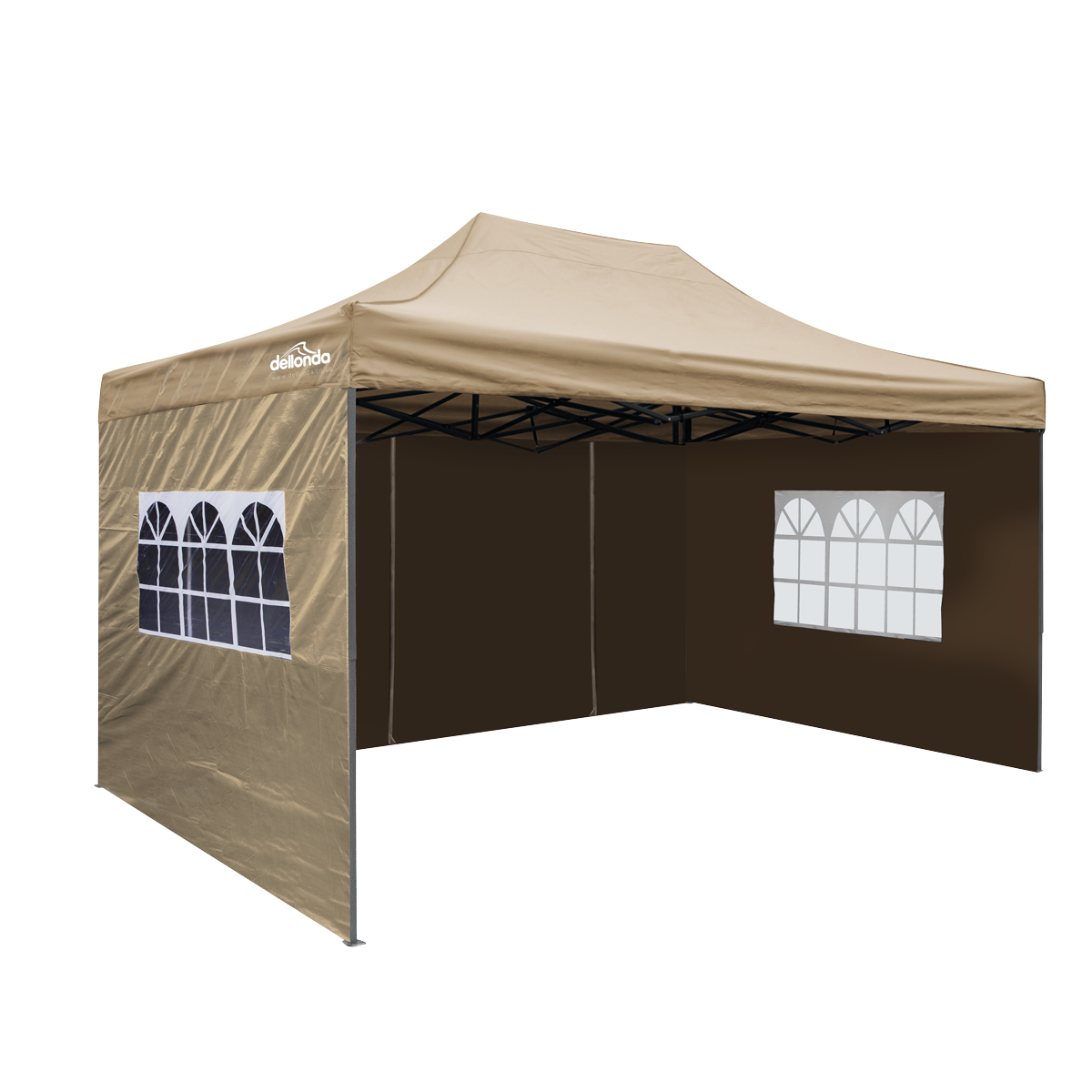 Dellonda Premium 3x4.5m Pop-Up Gazebo & Side Walls, PVC Coated, Water-Resistant Fabric with Carry Bag, Rope, Stakes & Weight Bags - Beige