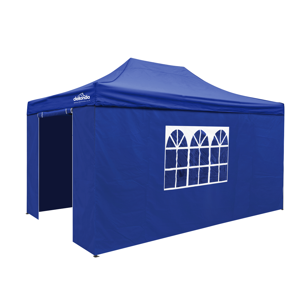 Dellonda Premium 3x4.5m Pop-Up Gazebo & Side Walls, PVC Coated, Water-Resistant Fabric with Carry Bag, Rope, Stakes & Weight Bags - Blue