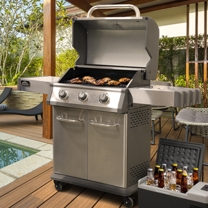 Dellonda DG16 3 Burner Deluxe Gas BBQ Grill with Piezo Ignition & Thermometer, Stainless Steel