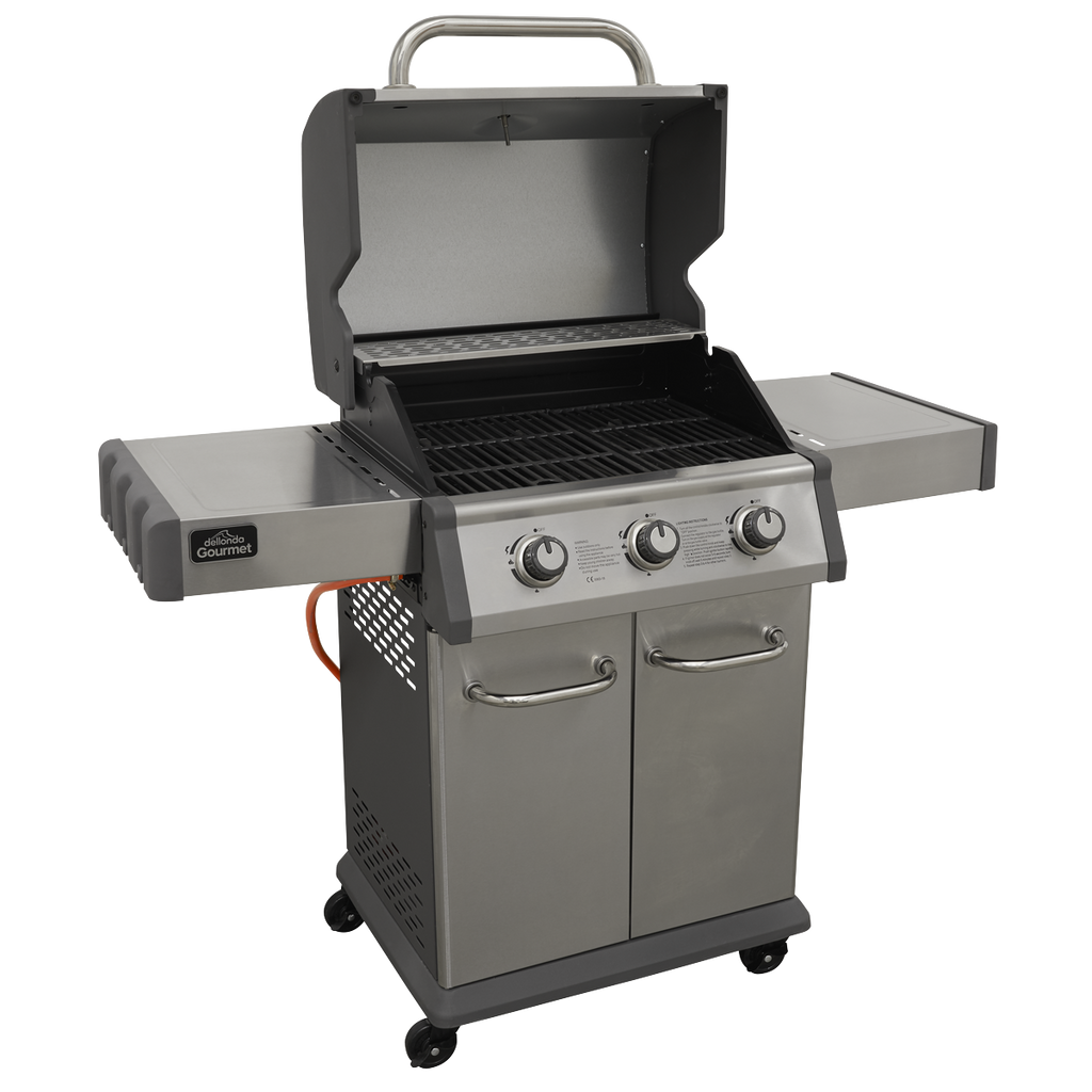 Dellonda DG16 3 Burner Deluxe Gas BBQ Grill with Piezo Ignition & Thermometer, Stainless Steel