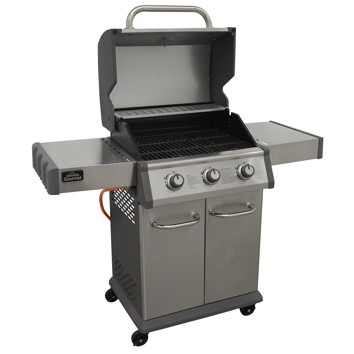Dellonda DG16 3 Burner Deluxe Gas BBQ Grill with Piezo Ignition & Thermometer, Stainless Steel