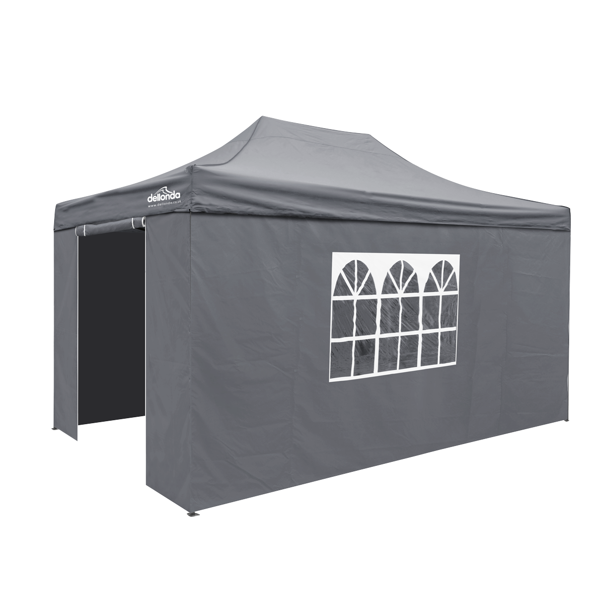 Dellonda Premium 3x4.5m Pop-Up Gazebo & Side Walls, PVC Coated, Water-Resistant Fabric with Carry Bag, Rope, Stakes & Weight Bags - Grey