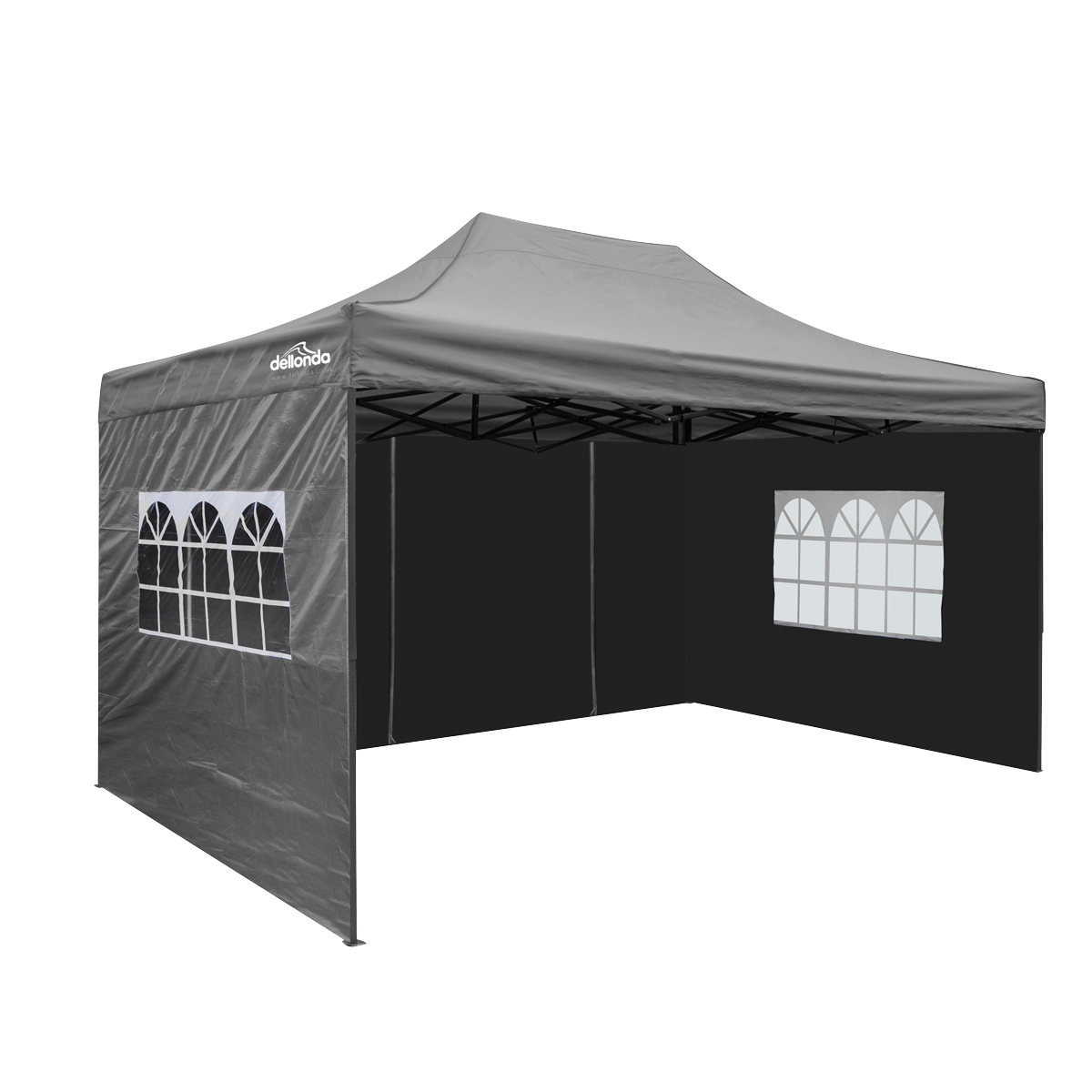 Dellonda Premium 3x4.5m Pop-Up Gazebo & Side Walls, PVC Coated, Water-Resistant Fabric with Carry Bag, Rope, Stakes & Weight Bags - Grey