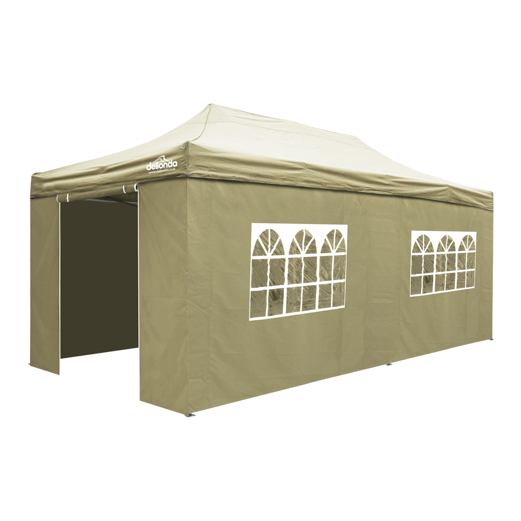 Dellonda DG172 Premium Pop-Up Gazebo & Side Walls, 3m x 6m, Beige