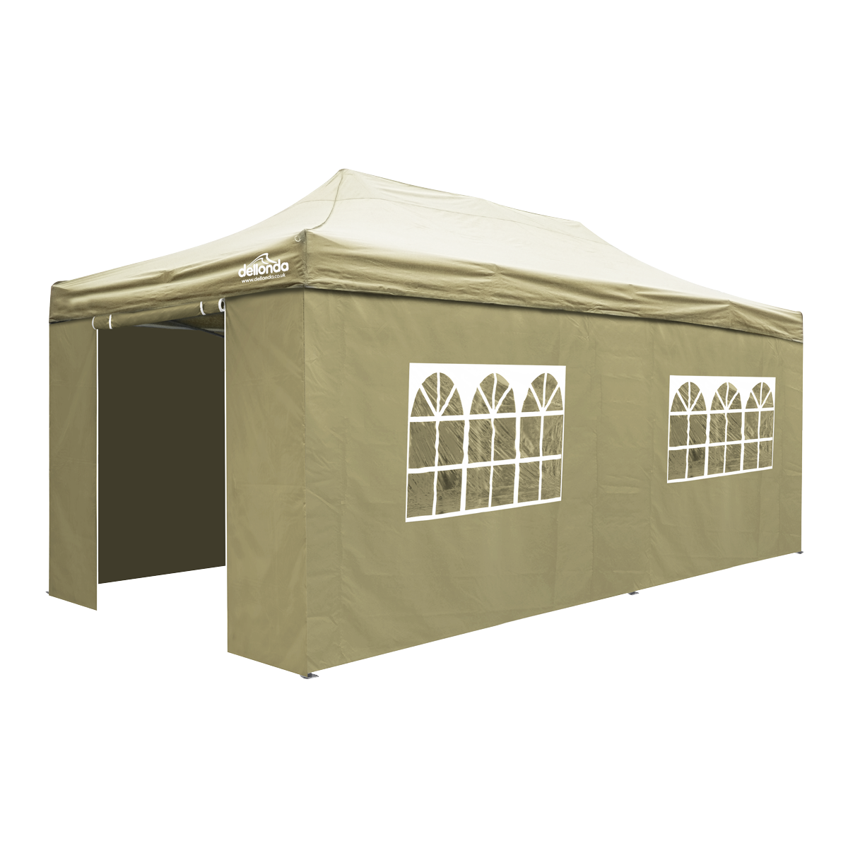 Dellonda Premium 3x6m Pop-Up Gazebo & Side Walls, PVC Coated, Water-Resistant Fabric with Carry Bag, Rope, Stakes & Weight Bags - Beige