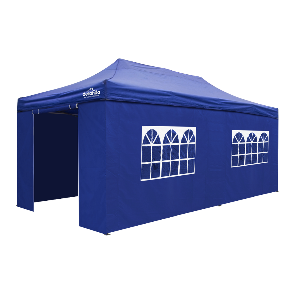Dellonda DG173 Premium Pop-Up Gazebo & Side Walls, 3m x 6m, Blue