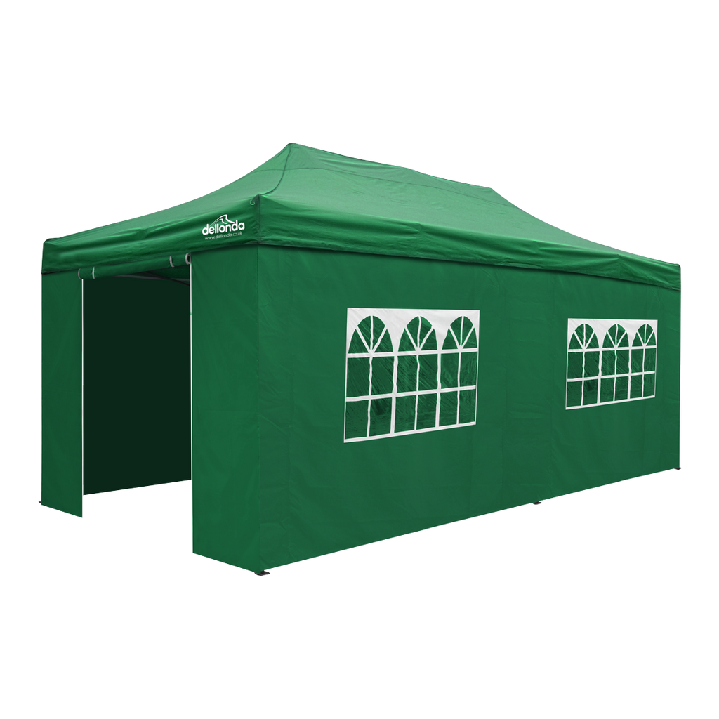 Dellonda DG174 Premium Pop-Up Gazebo & Side Walls, 3m x 6m, Green