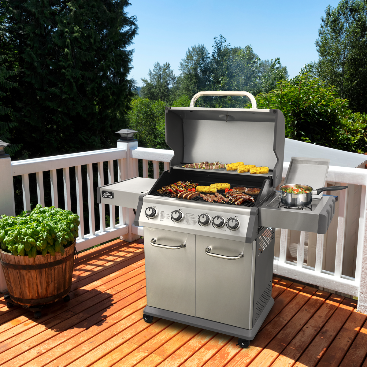 Dellonda 4+1 Burner Deluxe Gas BBQ Grill with Piezo Ignition & Thermometer - Stainless Steel
