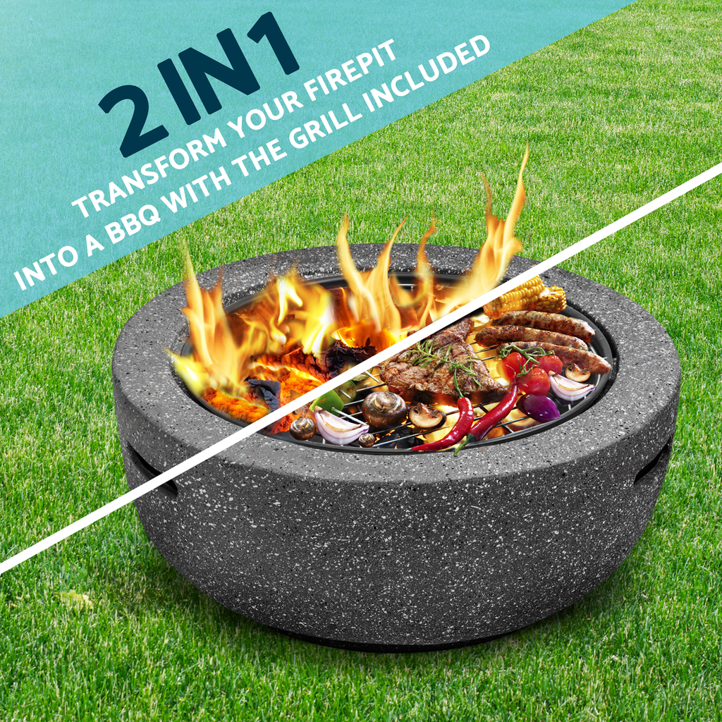 Dellonda Round MgO Fire Pit with BBQ Grill, Ø60cm, Dark Grey (DG189) (Factory Refurbished A)
