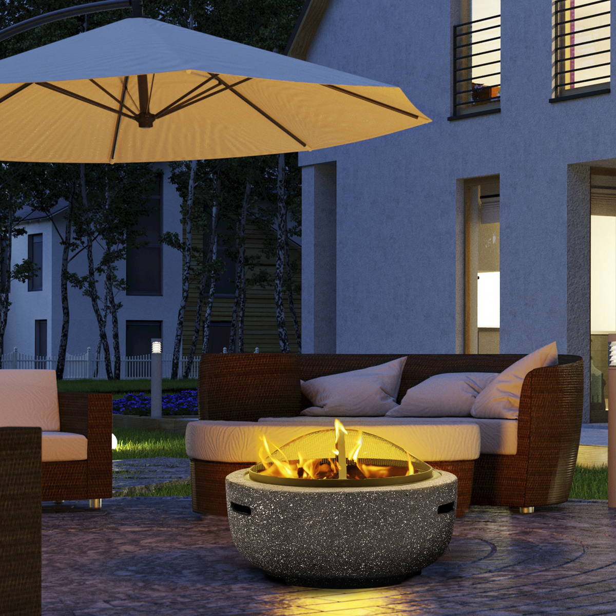 Dellonda Round MgO Fire Pit with BBQ Grill, Ø60cm, Dark Grey (DG189) (Factory Refurbished A)