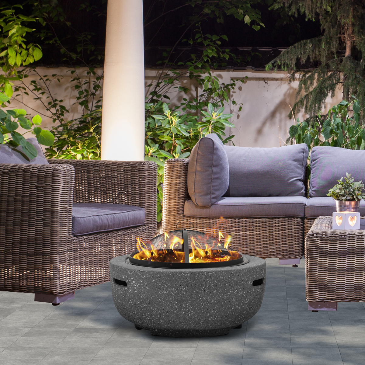 Dellonda Round MgO Fire Pit with BBQ Grill, Ø60cm, Dark Grey (DG189) (Factory Refurbished A)