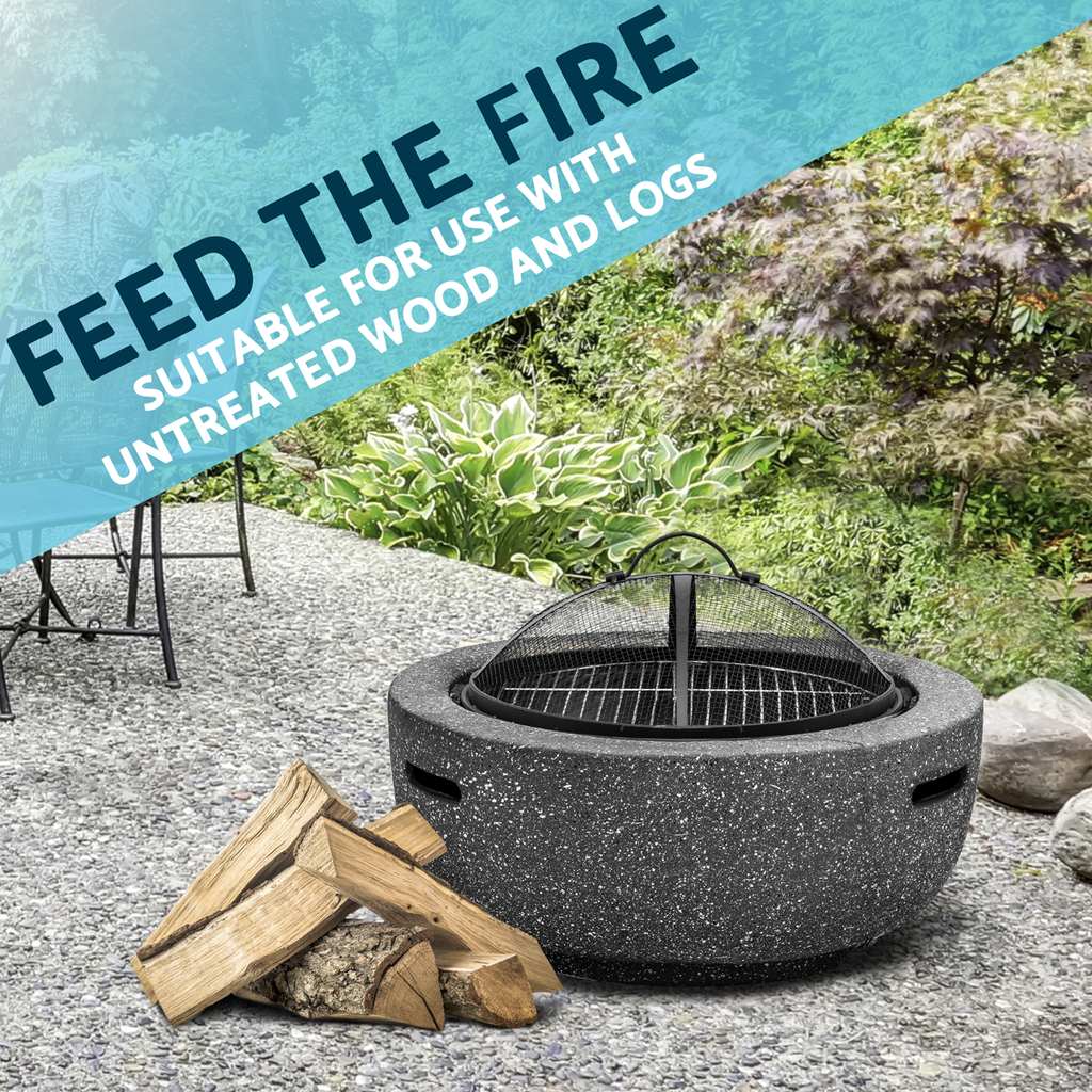 Dellonda Round MgO Fire Pit with BBQ Grill, Ø60cm, Dark Grey (DG189) (Factory Refurbished A)