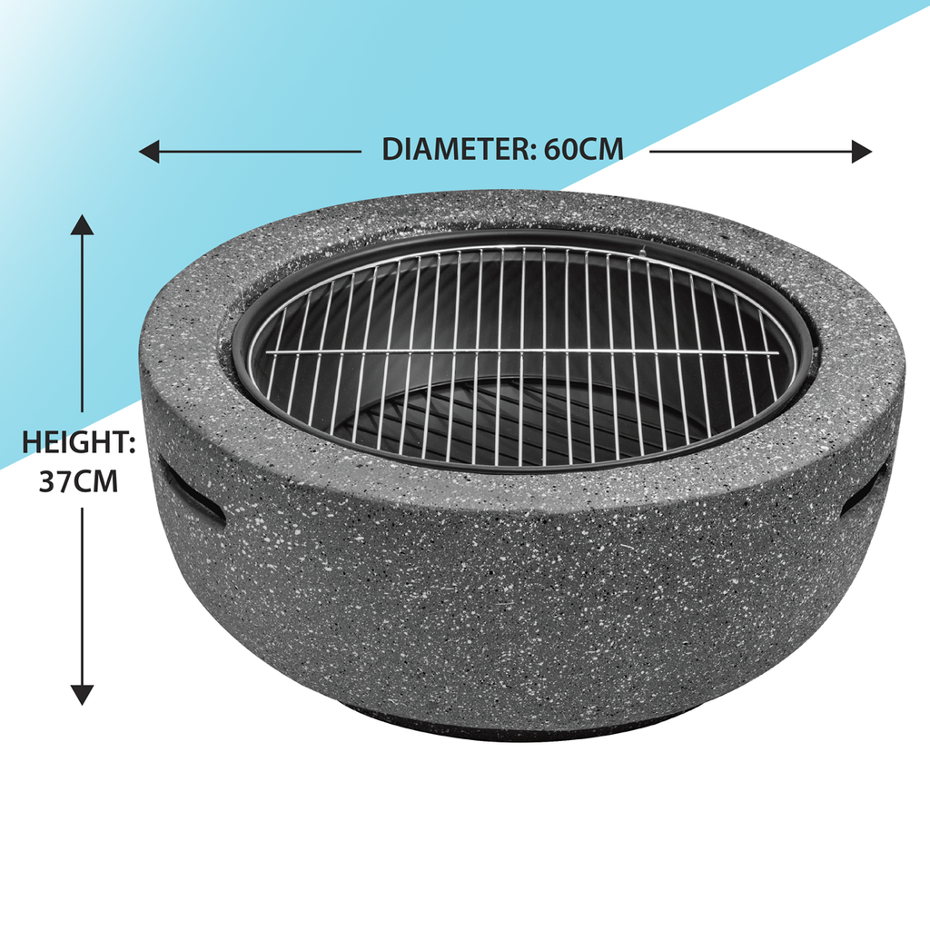Dellonda Round MgO Fire Pit with BBQ Grill, Ø60cm, Dark Grey (DG189) (Factory Refurbished A)