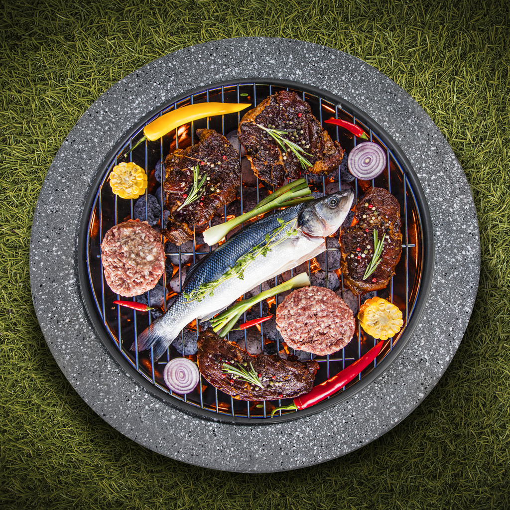 Dellonda Round MgO Fire Pit with BBQ Grill, Ø60cm, Dark Grey (DG189) (Factory Refurbished A)