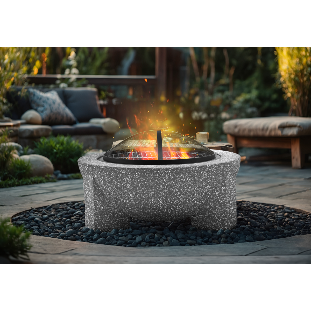 Dellonda Round MgO Fire Pit with BBQ Grill, Ø75cm, Light Grey (DG190)