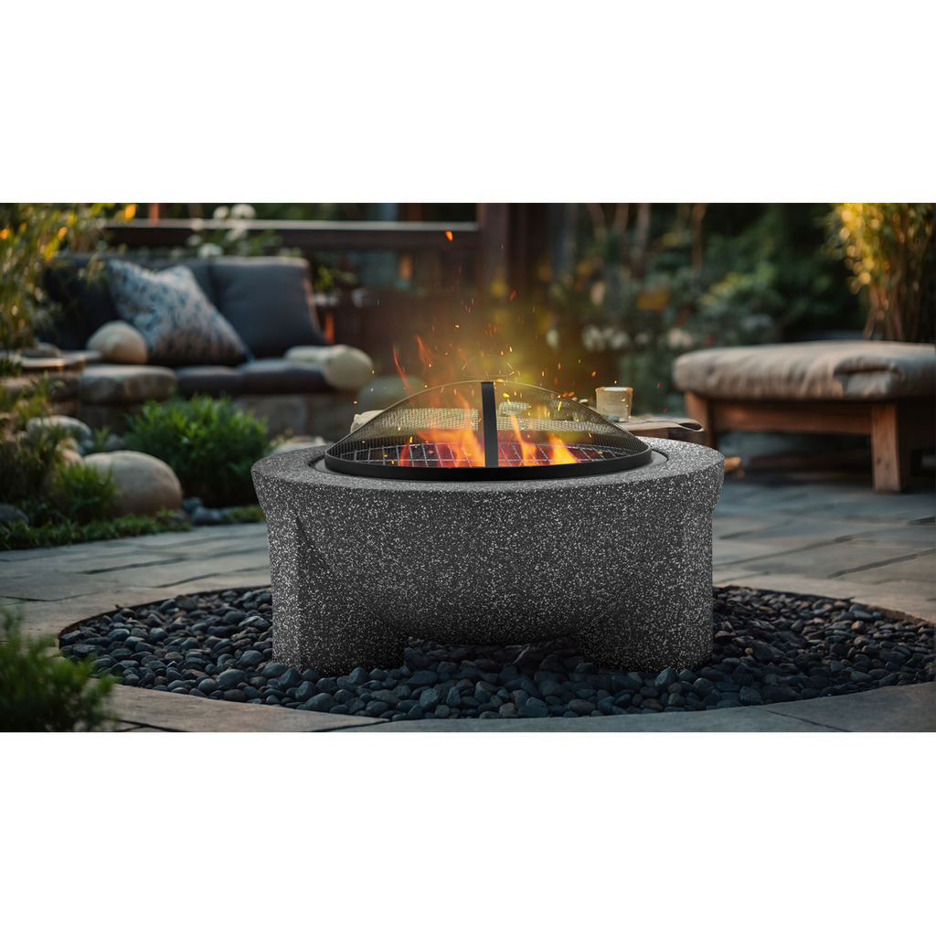 Dellonda Round MgO Fire Pit with BBQ Grill, Ø75cm, Dark Grey (DG191) (Factory Refurbished A)