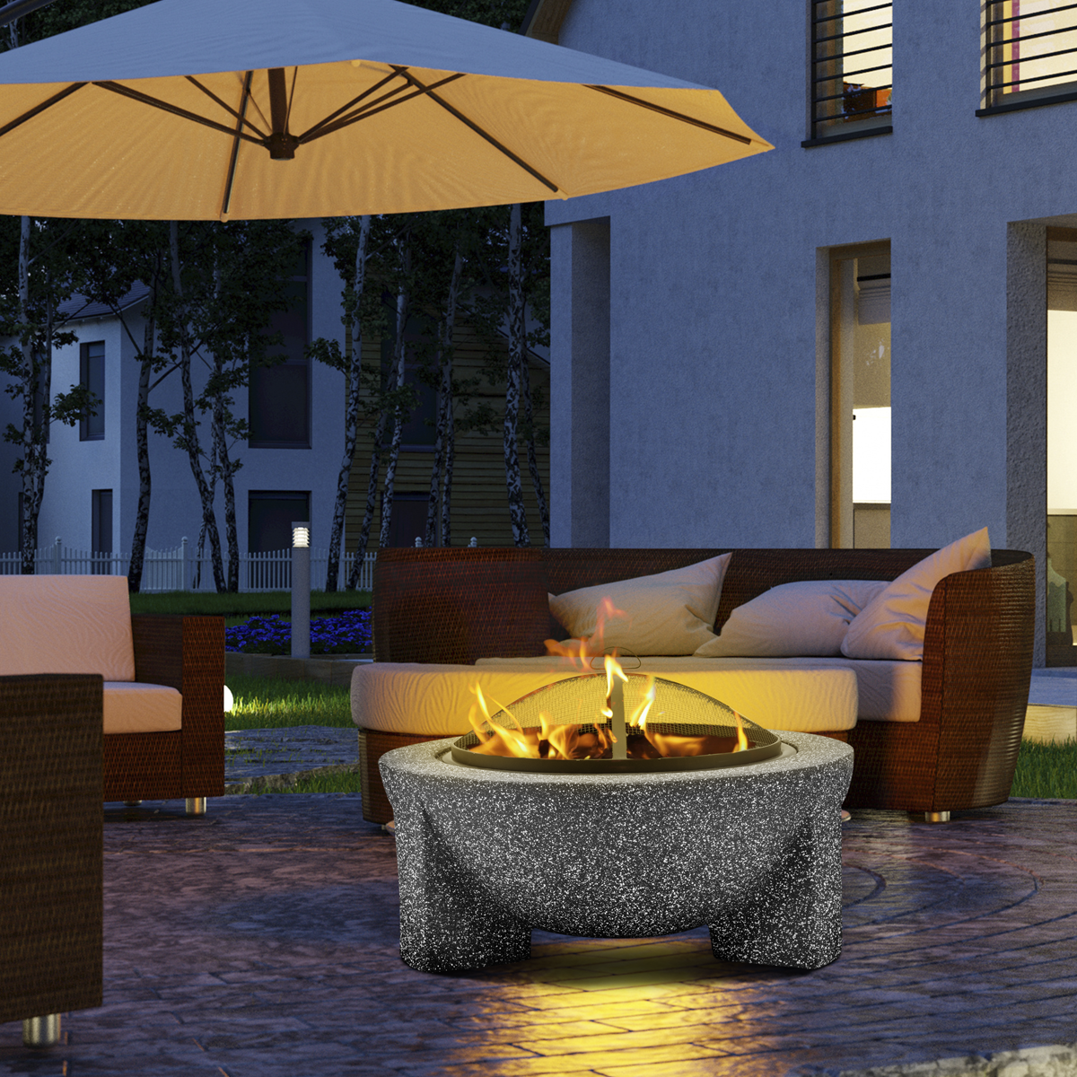 Dellonda Round MgO Fire Pit with BBQ Grill, Ø75cm, Dark Grey (DG191) (Factory Refurbished A)