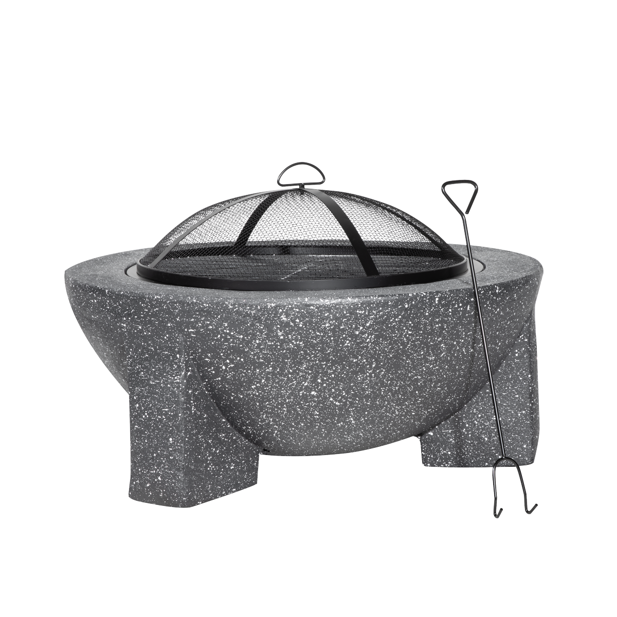 Dellonda Round MgO Fire Pit with BBQ Grill, Ø75cm, Safety Mesh Screen - Dark Grey