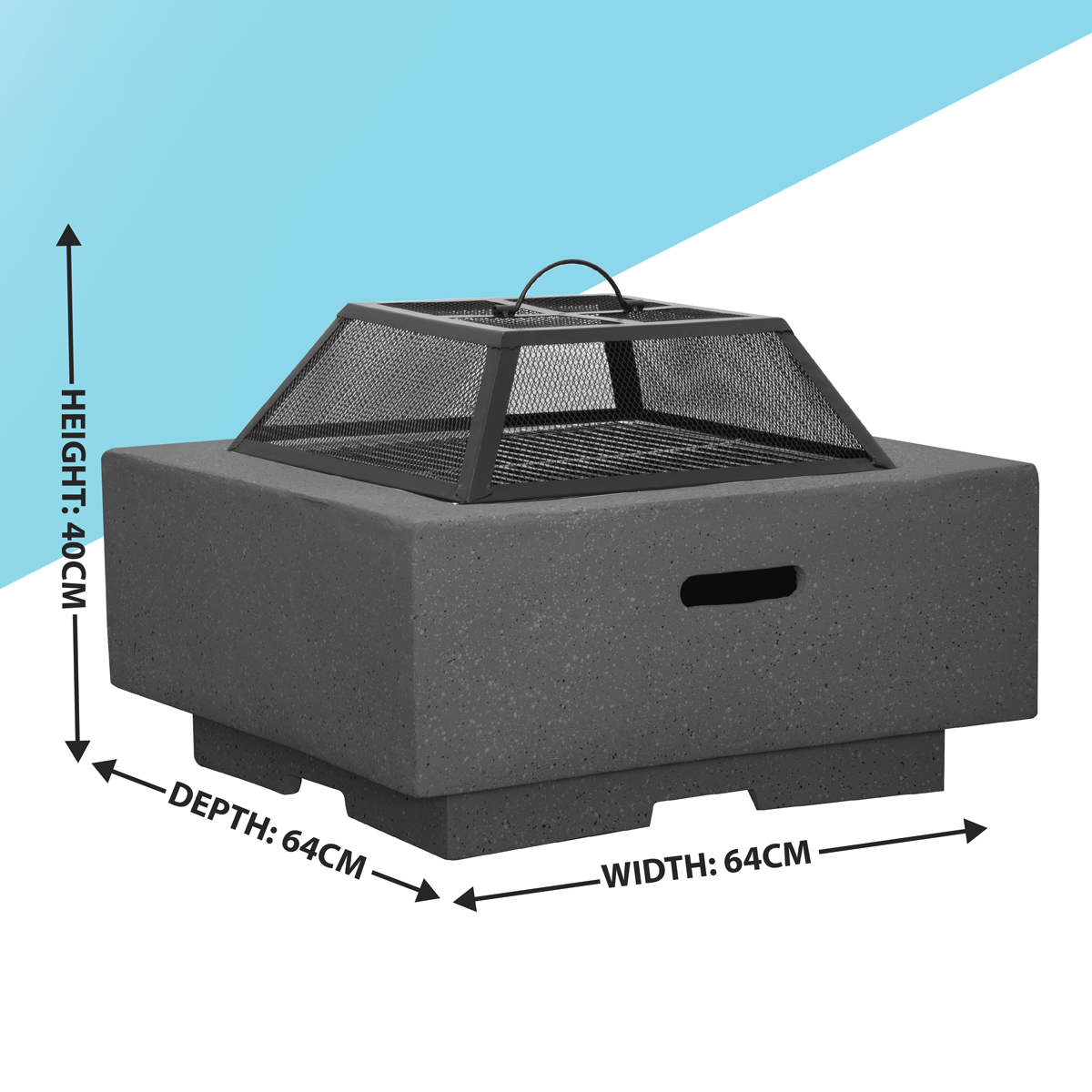 Dellonda Square MgO Fire Pit with BBQ Grill 64cm, Dark Grey (DG193)
