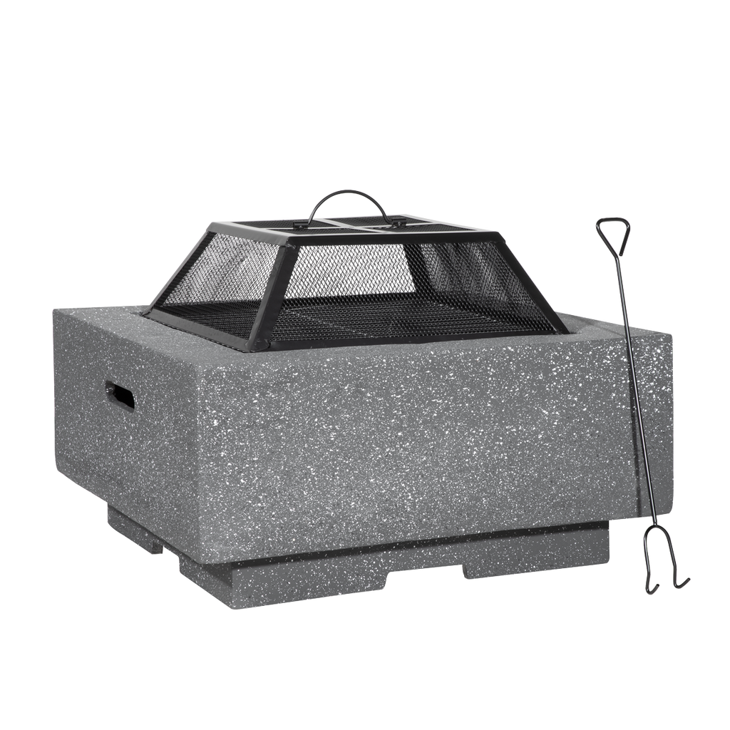 Dellonda Square MgO Fire Pit with BBQ Grill 64cm, Dark Grey (DG193)