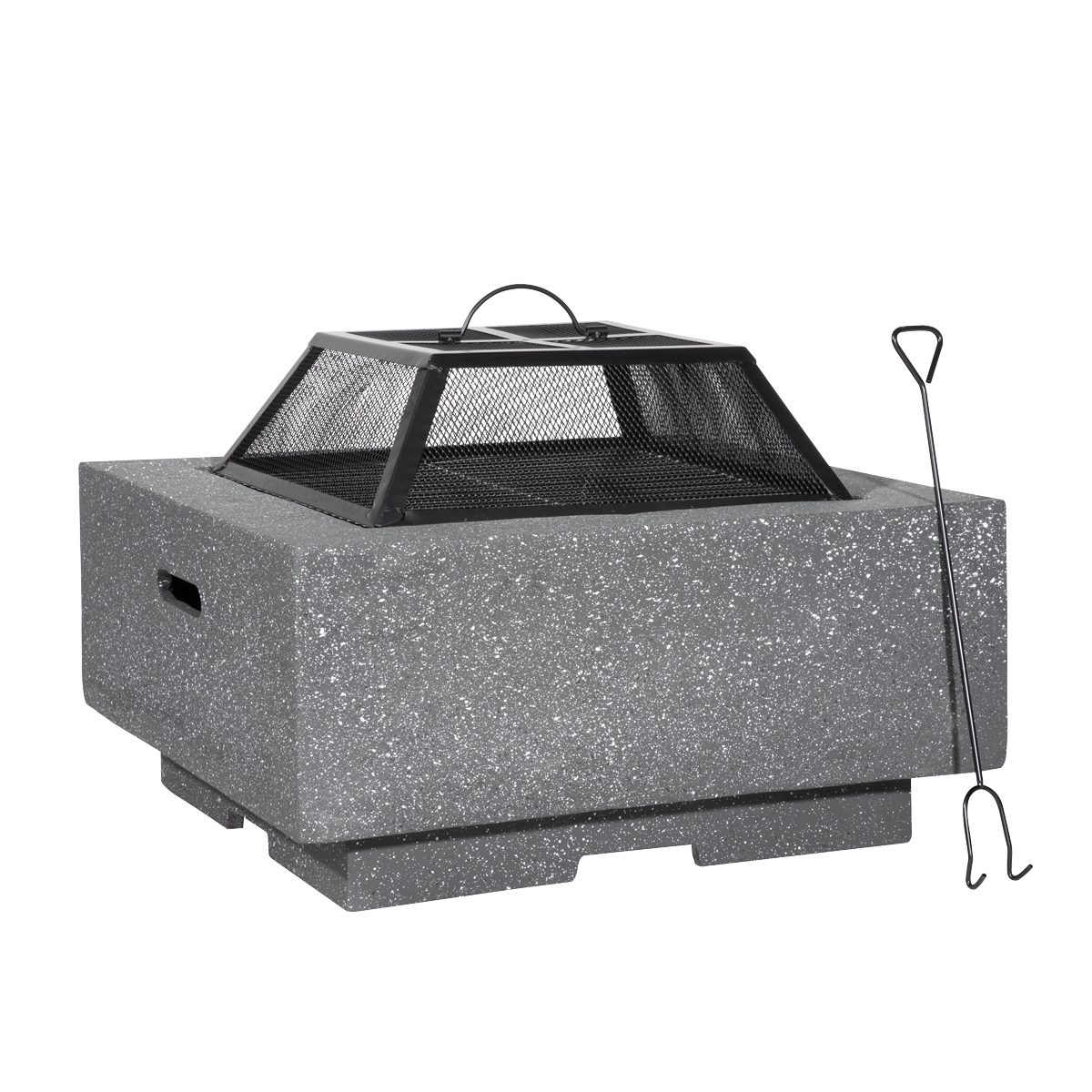 Dellonda Square MgO Fire Pit with BBQ Grill, Safety Mesh Screen - Dark Grey