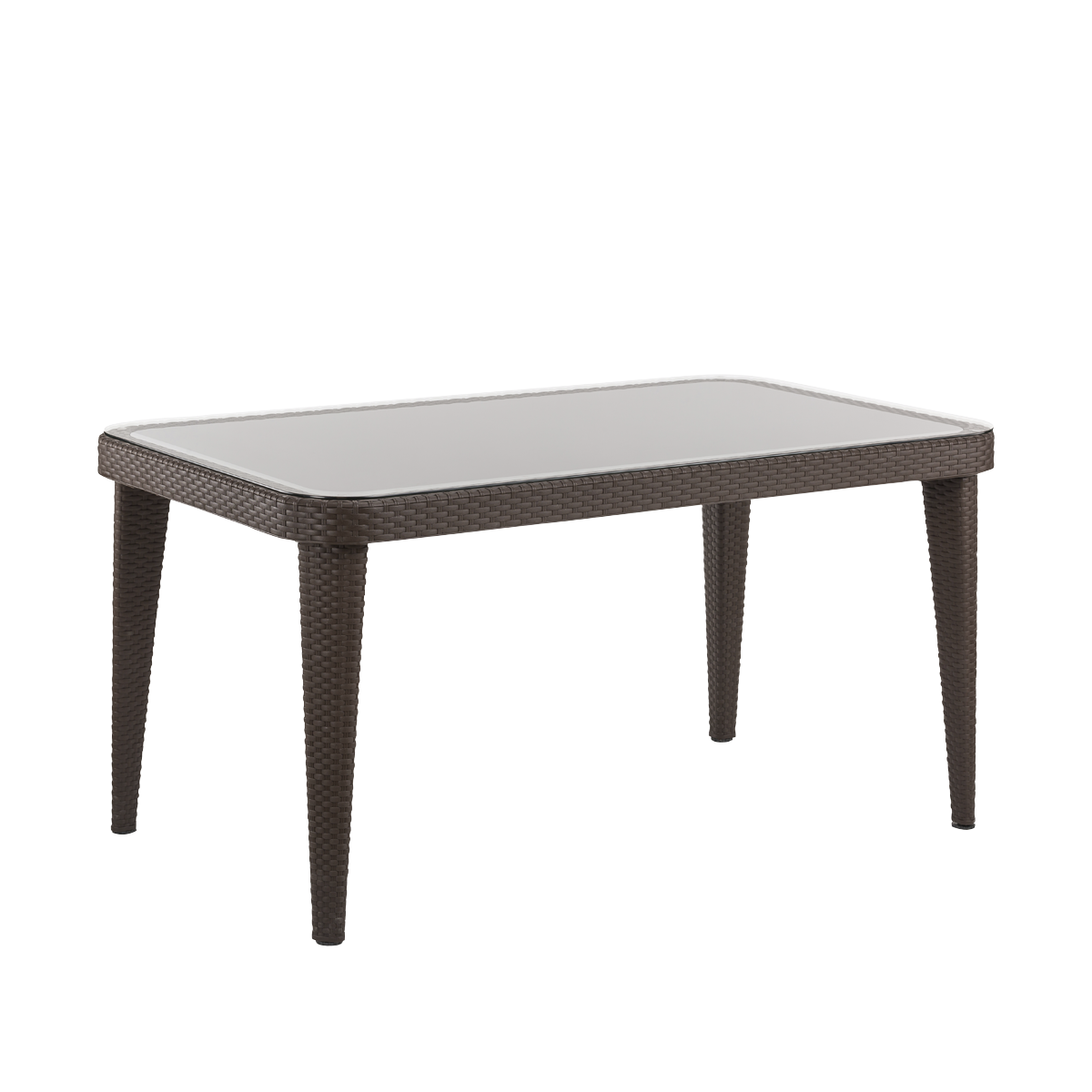 Dellonda Weather-Resistant Polypropylene/Fibreglass Dining Table with Tempered Glass Top - Dark Brown