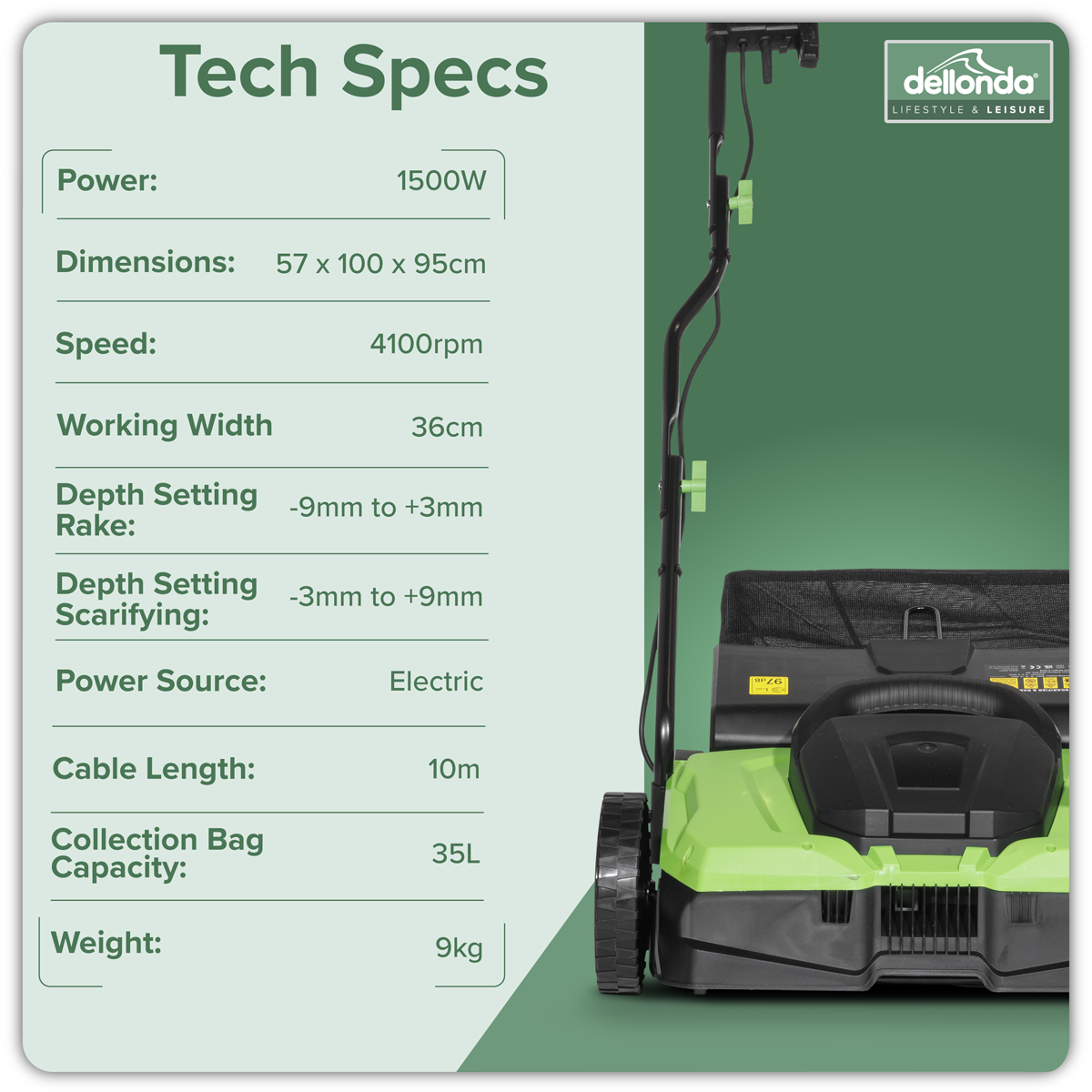 Dellonda Electric 2-in-1 Scarifier & Rake 36cm, 1500W (DG216)