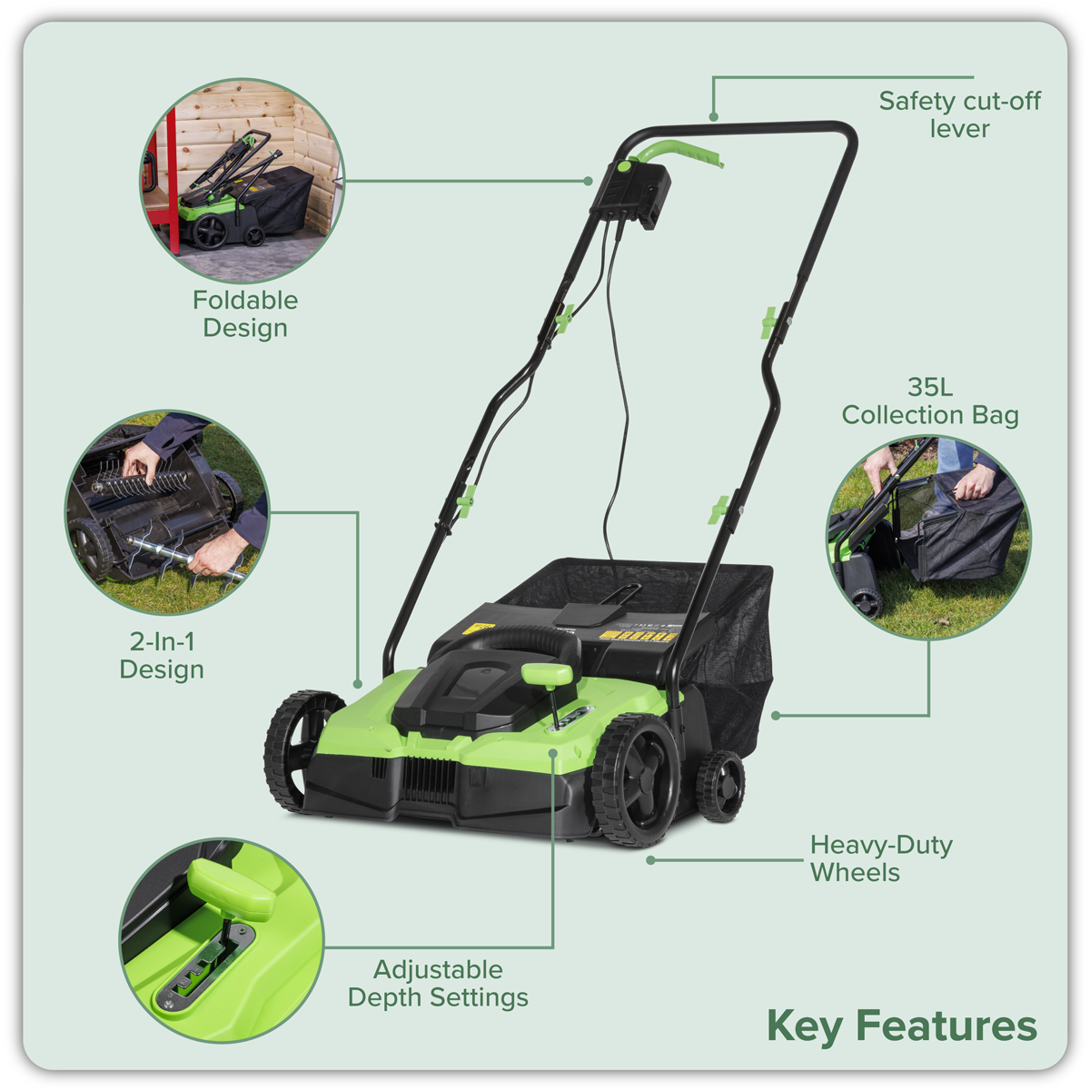 Dellonda Electric 2-in-1 Scarifier & Rake 36cm, 1500W (DG216)