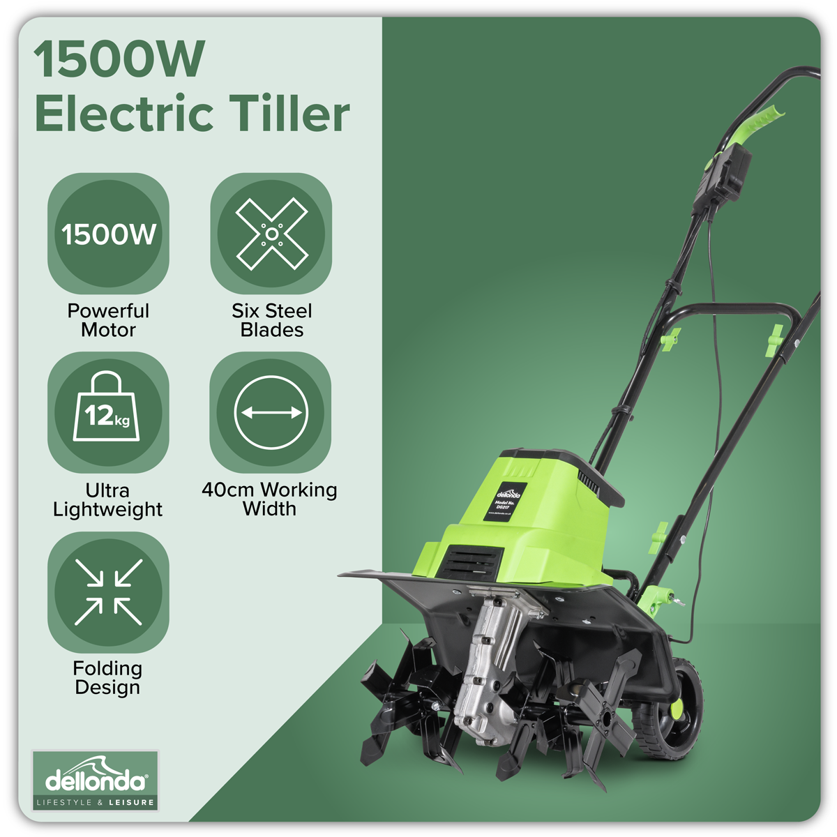 Dellonda Electric Tiller Cultivator 40cm 1500W