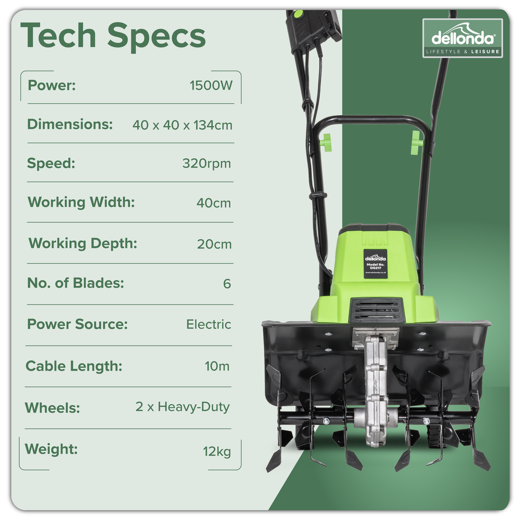 Dellonda Electric Tiller Cultivator 40cm 1500W