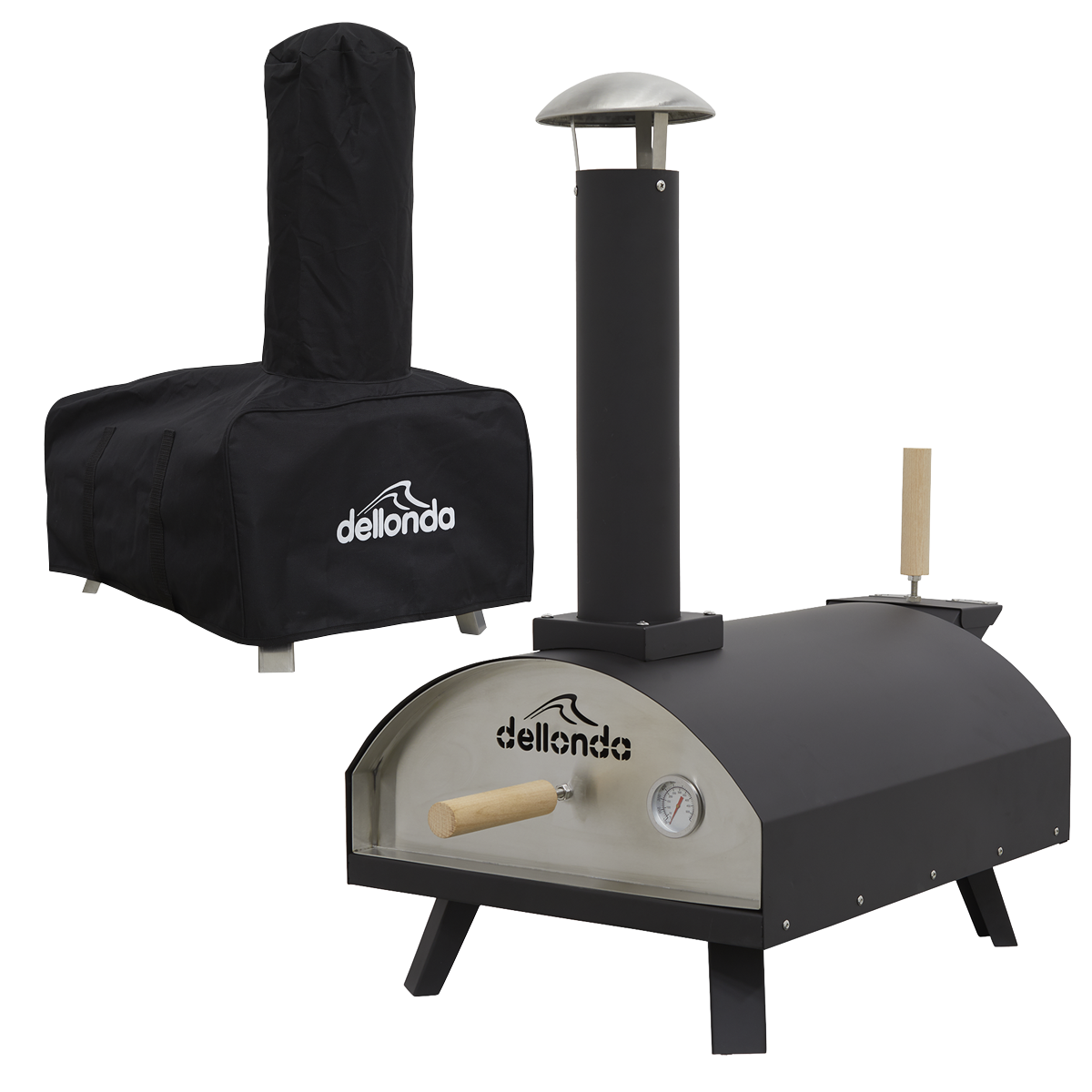 Dellonda Wood-Fired Pizza Oven, Pizza Peel & Cover 14" - Black